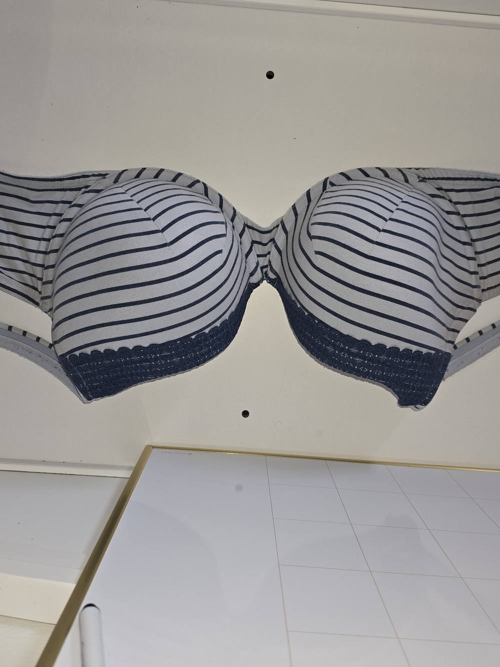 Cacique Navy and White Striped Strapless Underwire Bra